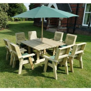 Erog Garden Wooden Dining Table With 8 Chairs In Timber