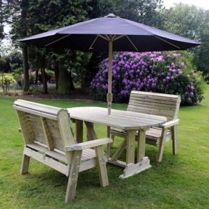 Erog Garden Wooden Dining Table With 2 Benches In Timber