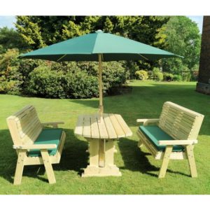 Erog Garden Wooden Dining Table With 2 Large Benches In Timber