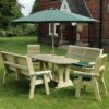 Erog Wooden 6 Seater Dining Set With Benches And Parasol