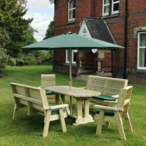 Erog Garden Wooden Dining Table With 2 Benches And 2 Chairs