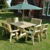 Erog Wooden 8 Seater Dining Set With Chairs And Parasol