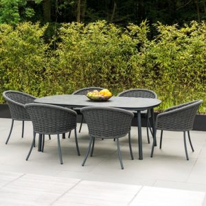Crod Outdoor 2000mm Roble Dining Table With 6 Chairs In Grey