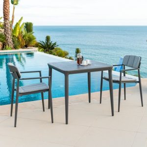 Rykon 750mm Grey Ceramic Effect Glass Dining Table 2 Armchairs