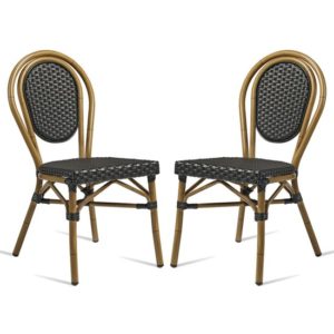 Toller Outdoor Black Aluminium Cane Effect Dining Chair In Pair