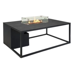 Flitwick Glass Low Lounge Dining Table With Firepit In Charcoal