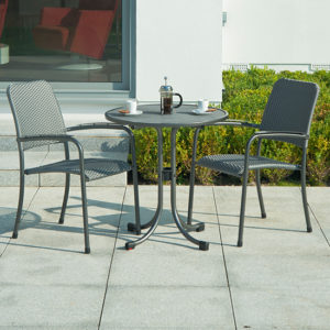 Prats Outdoor Round Bistro Table With 2 Armchairs In Grey
