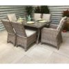 Abobo 150cm Glass Dining Table With 6 Armchairs In Fine Grey