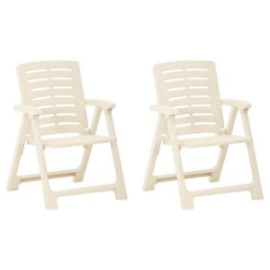 Derik Elegant Design White Plastic Garden Chairs In Pair