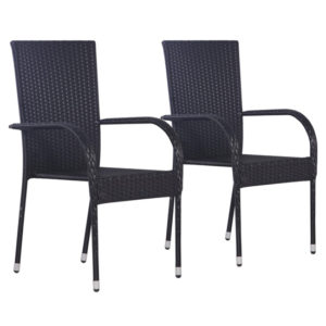Garima Outdoor Black Poly Rattan Dining Chairs In A Pair