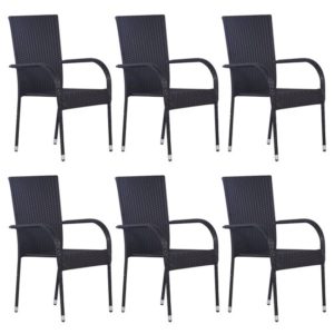 Garima Outdoor Set Of 6 Poly Rattan Dining Chairs In Black
