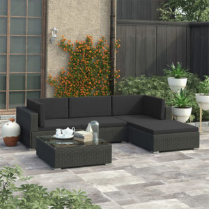 Kaleo Rattan 5 Piece Garden Lounge Set With Cushions In Black