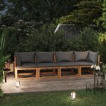Basile Solid Wood Garden 4 Seater Sofa With Dark Grey Cushions