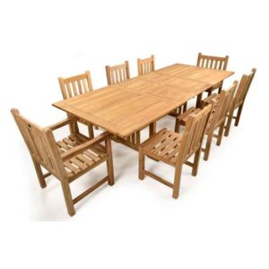 Bayle Extendable Teak Wood Dining Set With 8 Chairs