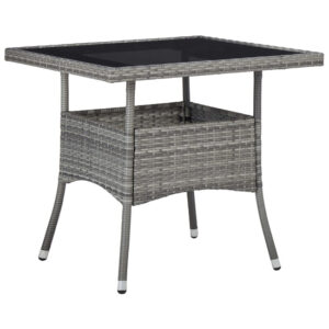 Beile Outdoor Glass Top Dining Table In Grey Poly Rattan