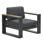 Cora Fabric Lounge Armchair In Dark Grey With Charcoal Frame