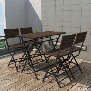Esher Outdoor Rattan 5 Piece Folding Dining Set In Brown