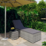 Jack Rattan Sun Lounger With Cushion And Tea Table In Grey