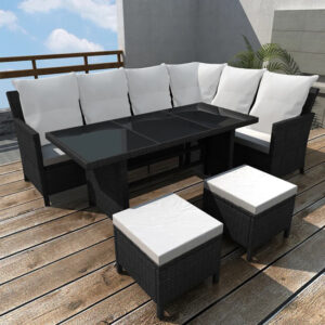 Kirkby Rattan 4 Piece Garden Lounge Set With Cushions In Black