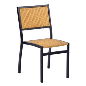 Oderico Outdoor Side Chair In Black With Teak Rattan