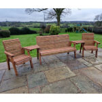 Vail Angled Tray Timber 2 Chairs And 3 Seater Bench In Brown