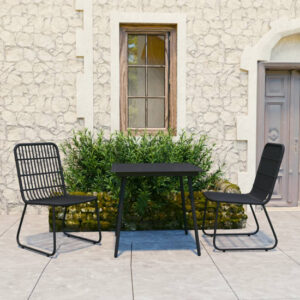Laredo Small Rattan And Glass 3 Piece Dining Set In Black