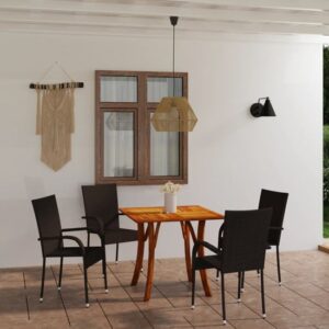 Pasco Small Wooden Rattan 5 Piece Garden Dining Set In Brown