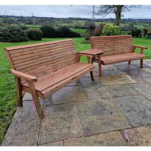 Vail Wooden Garden Angled 6 Seater Bench Set In Natural