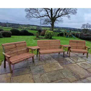 Vail Wooden Garden Angled 7 Seater Bench Set In Natural