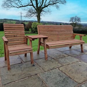 Vail Wooden Garden Straight 3 Seater Bench Set In Natural