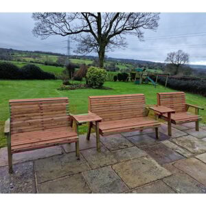 Vail Wooden Garden Straight 7 Seater Bench Set In Natural