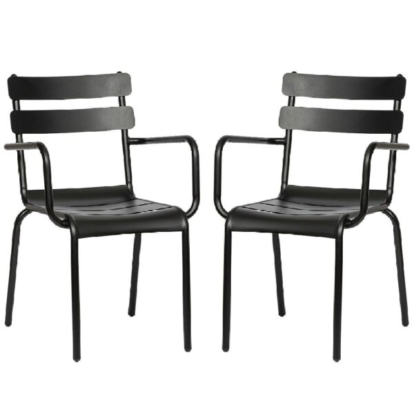 Amarillo Black Aluminium Outdoor Arm Chairs In Pair