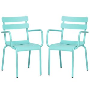 Amarillo Blue Aluminium Outdoor Arm Chairs In Pair