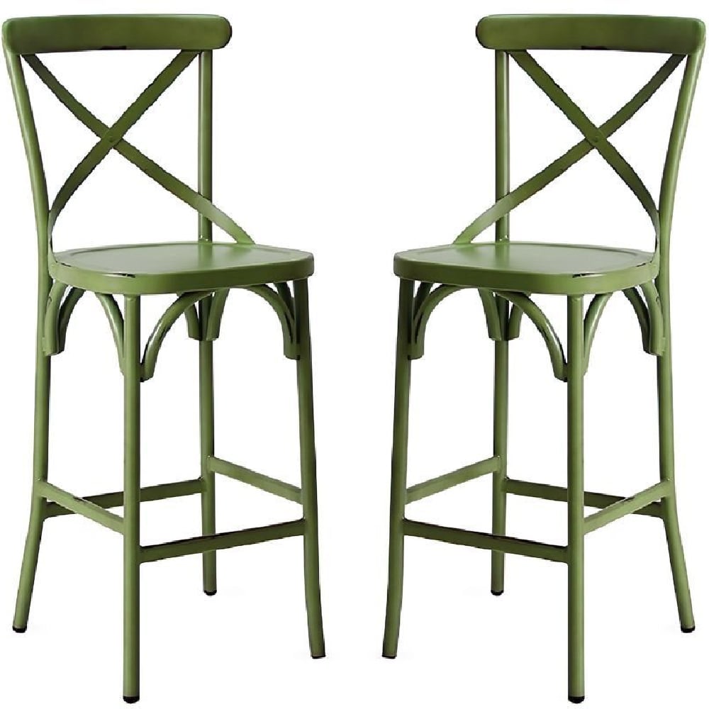 Cayuga Vintage Green Aluminium Outdoor Bar Chairs In Pair