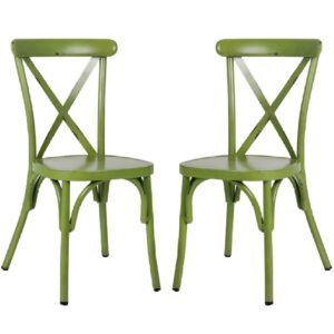 Cayuga Vintage Green Aluminium Outdoor Side Chairs In Pair