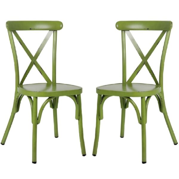 Cayuga Vintage Green Aluminium Outdoor Side Chairs In Pair
