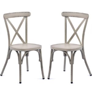 Cayuga Vintage White Aluminium Outdoor Side Chairs In Pair