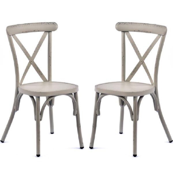 Cayuga Vintage White Aluminium Outdoor Side Chairs In Pair