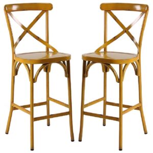 Cayuga Vintage Yellow Aluminium Outdoor Bar Chairs In Pair