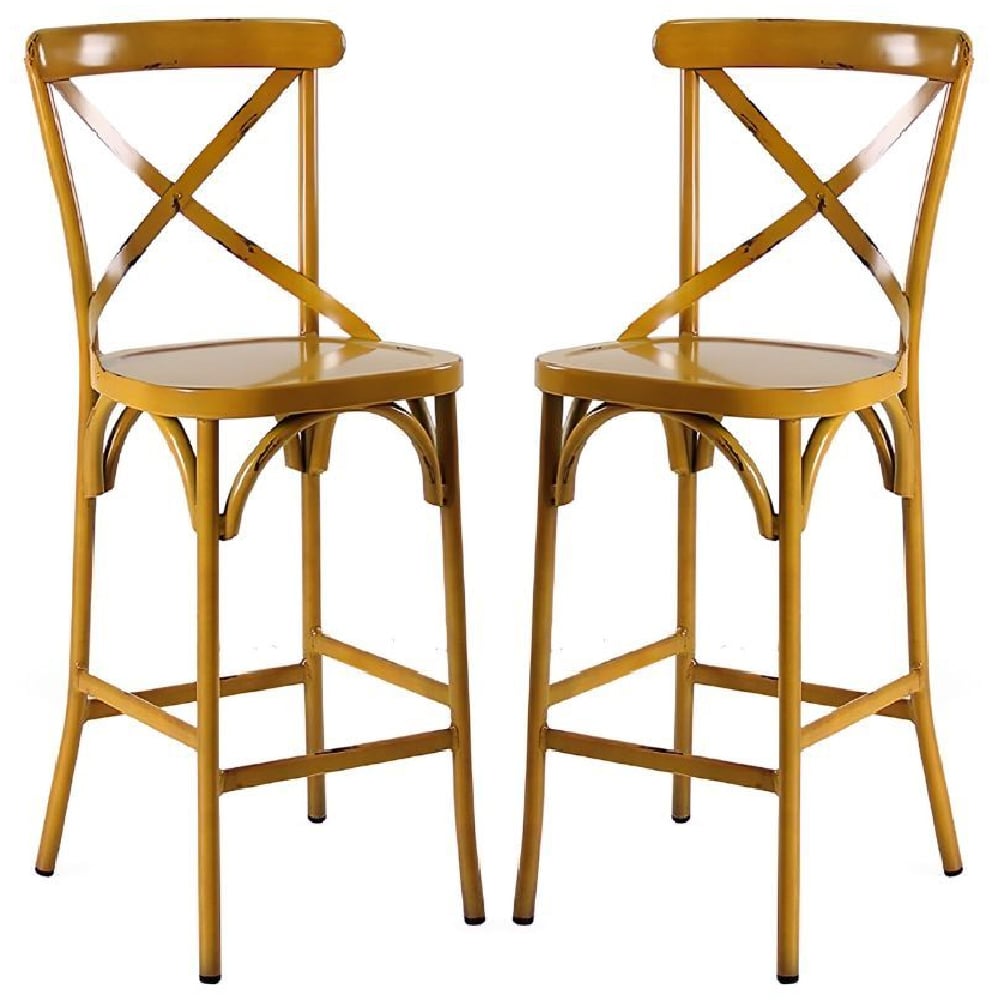 Cayuga Vintage Yellow Aluminium Outdoor Bar Chairs In Pair