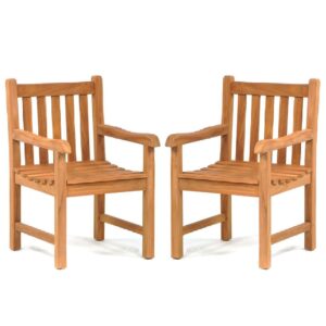 Prague Teak Wooden Outdoor Arm Chairs In Pair