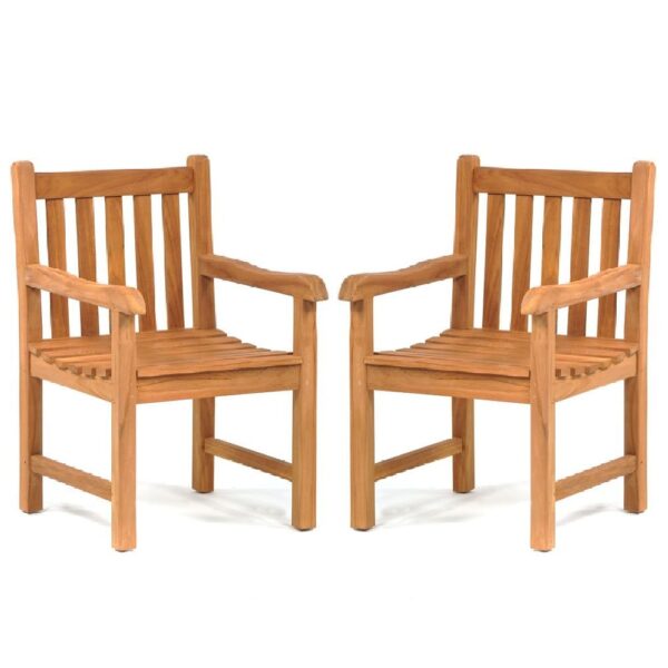 Prague Teak Wooden Outdoor Arm Chairs In Pair