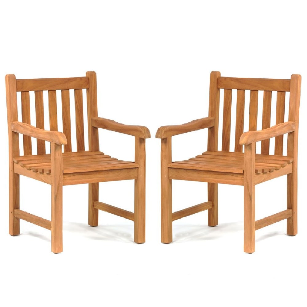 Prague Teak Wooden Outdoor Arm Chairs In Pair