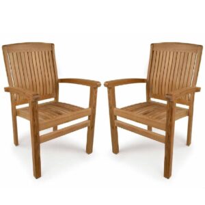 Pryor Teak Wooden Outdoor Arm Chairs In Pair