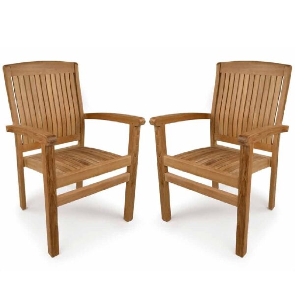 Pryor Teak Wooden Outdoor Arm Chairs In Pair