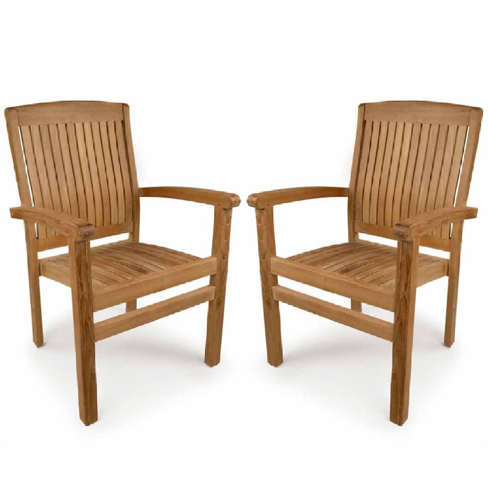 Pryor Teak Wooden Outdoor Arm Chairs In Pair