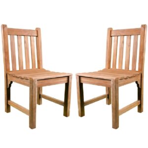 Sierra Teak Wooden Outdoor Side Chairs In Pair