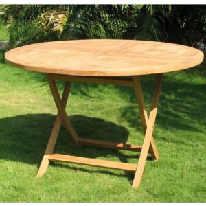 Tooele Large Wooden Round Dining Table In Teak