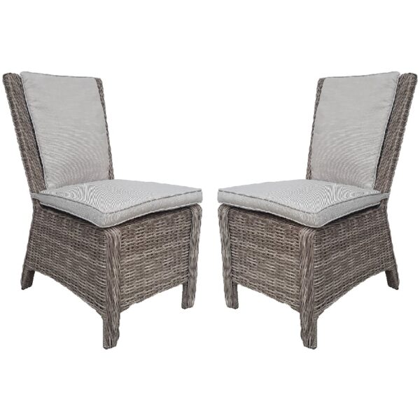 Abobo Grey Rattan Dining Chairs With Cushions In Pair