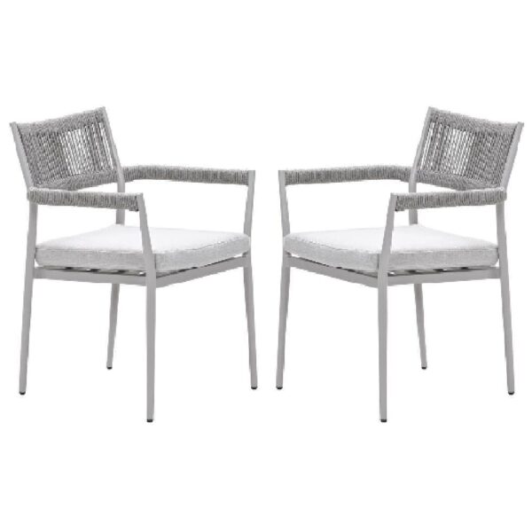 Barrie Taupe Aluminium Dining Chairs With Cushion In Pair